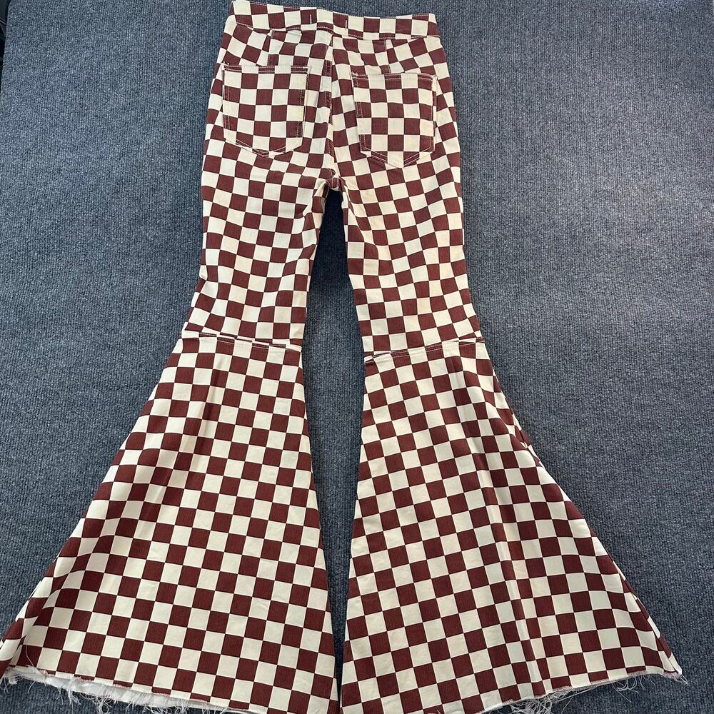 Free People Women’s Just Float On Flare Pants Checkered High Waist Stretch 26 - Picture 7 of 8